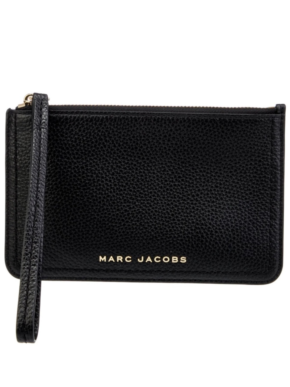 Marc Jacobs Black Pebbled Leather Wristlet with Gold Logo